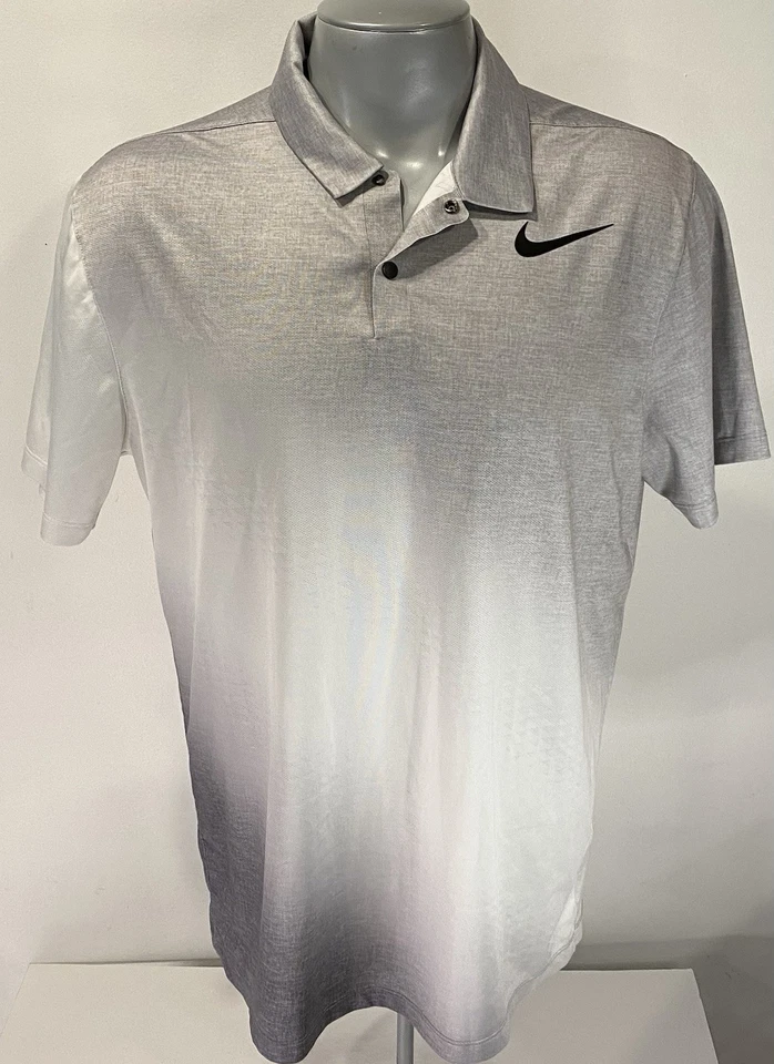 Nike Tiger Woods Collection L Polo Grande Para Hombre Golf Gris Blanco Broches a presión Foto 2 de 4