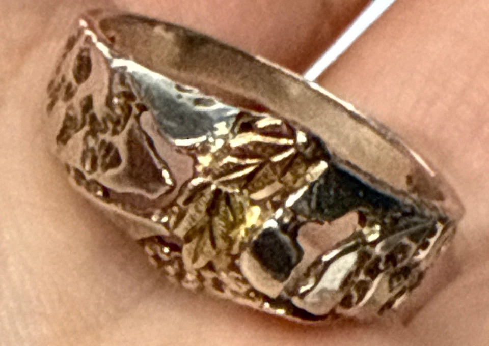 Anillo Black Hills Oro Plata Esterlina Hoja 10K Estilo Vintage Joyería Talla 8 Foto 2 de 4
