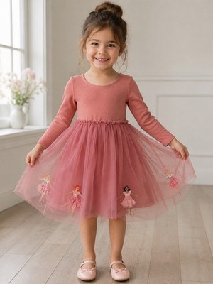 Mini Boden Pink Velvet Ballerina Tulle Appliqué Dress 5-6 Years.