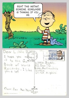 Postkarte - Peanuts Linus Comic Strip Hallmark Card 1987 POSTED