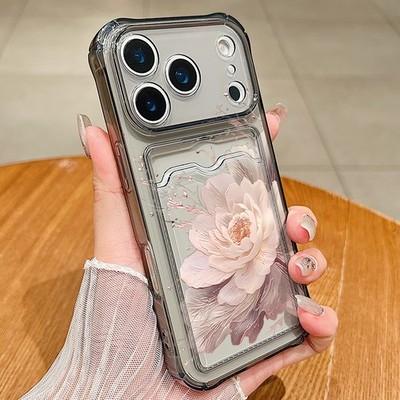 For iPhone 17 16 Pro Max Air 16 15 14 13 11 Card Slot Case TPU Clear Phone Cover