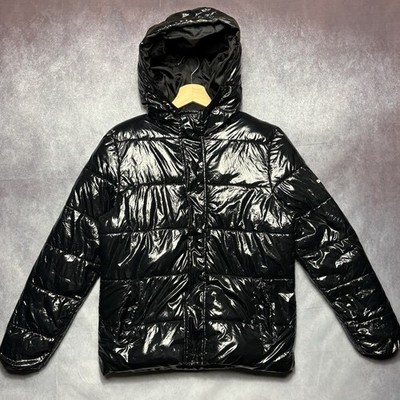 Diesel Mädchen gefütterte Jacke Alter 12 schwarz glänzend wattiert Mantel durchgehender Reißverschluss Outdoor
