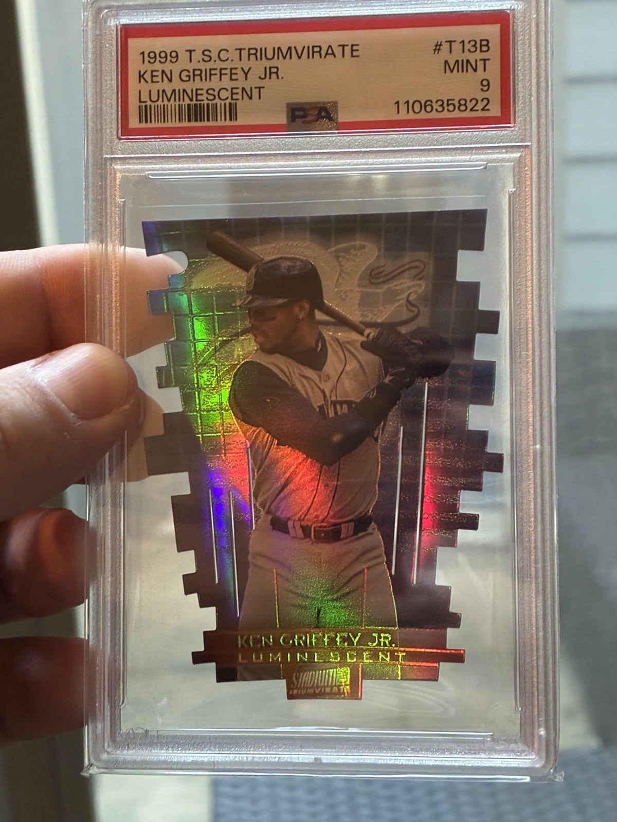 Ken Griffey Jr. Refractor 1999 STADIUM CLUB TRIUMVIRATE LUMINESCENT #T13B PSA 9 view 7