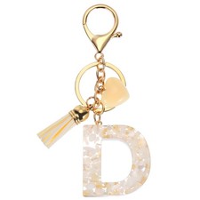 Alphabet Initial Letter Keychain Cute Charm with Tassel Heart Letter D Beige