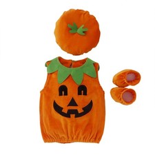 Toddler Baby Boy Girl Halloween Pumpkin Bodysuit Romper Hat Footies 6-12 Months