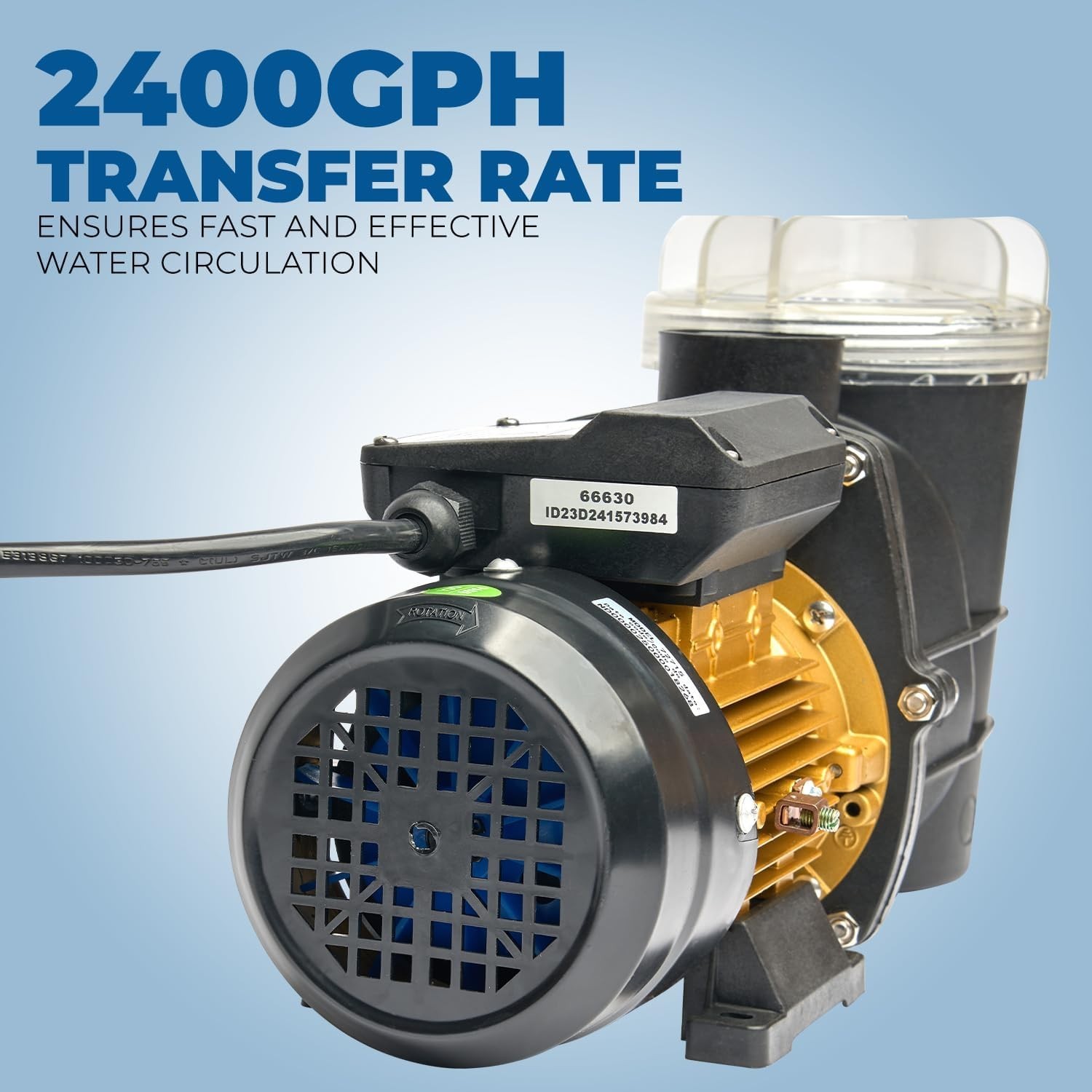 Efficient 3/4HP Above Ground Pool Pump - 2400GPH Flow Rate with Filter Basket