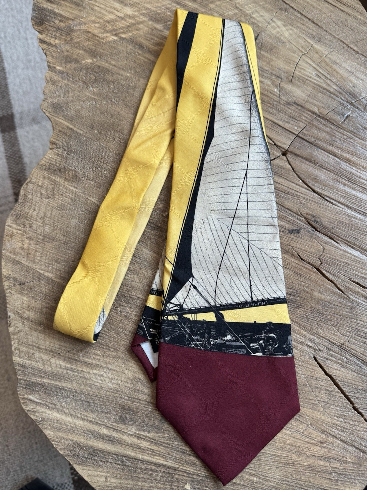 Vintage Polo Ralph Lauren 100% Silk Tie Nautical Sailboat New Knots Yellow Red