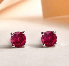 2Ct Round Lab Created Red Ruby Solitaire Stud Earrings 14K White Gold Plated
