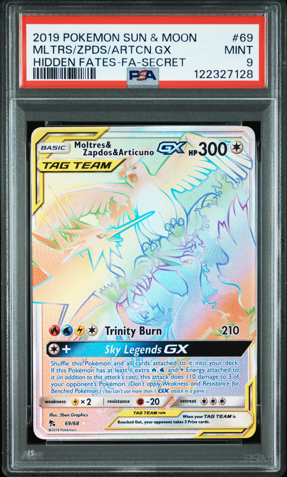 POKEMON SUN & MOON HIDDEN FATES FULL ART/MOLTRES & ZAPDOS & ARTICUNO GX PSA 9