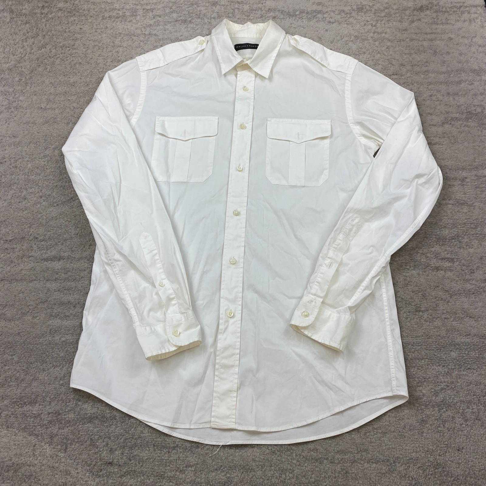 Ralph Lauren Black Label, Vintage Ralph Lauren Black Label Oxford Shirt 15.5 Large White Epualet Italy 90s