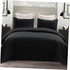 Reversible Size Quilt Bedding Set with Pillow Shams, Lightweight King Black