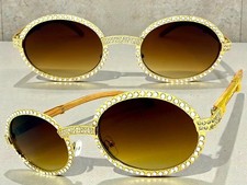 Men Classic Retro Hardcore Hip Hop Rapper Pimp Bling SUN GLASSES Oval Gold Frame
