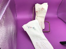 Two Pairs Cream Leather Gloves, Embroidered, Paris, Max Mayer Italy
