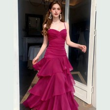 Women Summer Elegant Ruffles Spaghetti Strap Long Dresses Fashion Chic Slim Fit