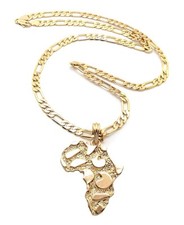 NEW AFRICA MAP PENDANT  5mm/24" FIGARO CHAIN HIP HOP NECKLACE - MSP352