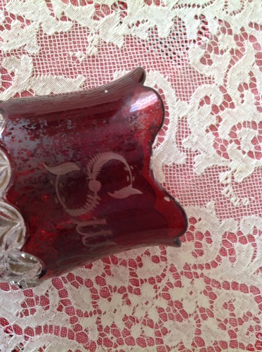 Antique Red Ruby Flash Engraved Sugar Bowl - Picture 4 of 5