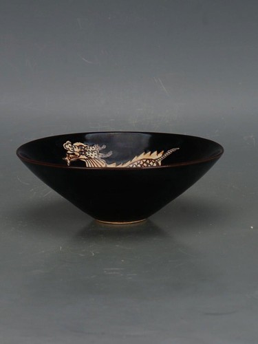6" China Song Jizhou Horno Porcelana Talla Animal Kylin Bambú Sombrero Cuenco - Imagen 3 de 9