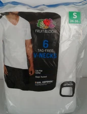 Fruit Of The Loom Men's 6 White 100% Cotton V-Neck SS T-Shirts Size S - New (69)