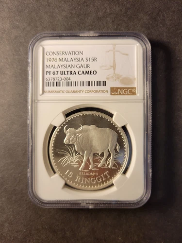 Malaysia silver 15 ringgit 1976 Gaur Conservation Series NGC PF67 ULTRA CAMEO