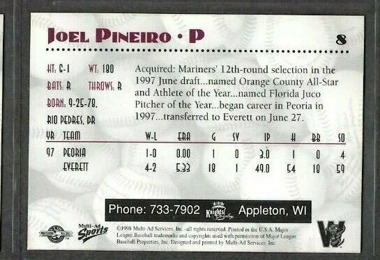 1998 Multi-Ad #8 Joel Pineiro Wisconsin Timber Rattlers Signed Autograph (D50) - Image 2 of 2
