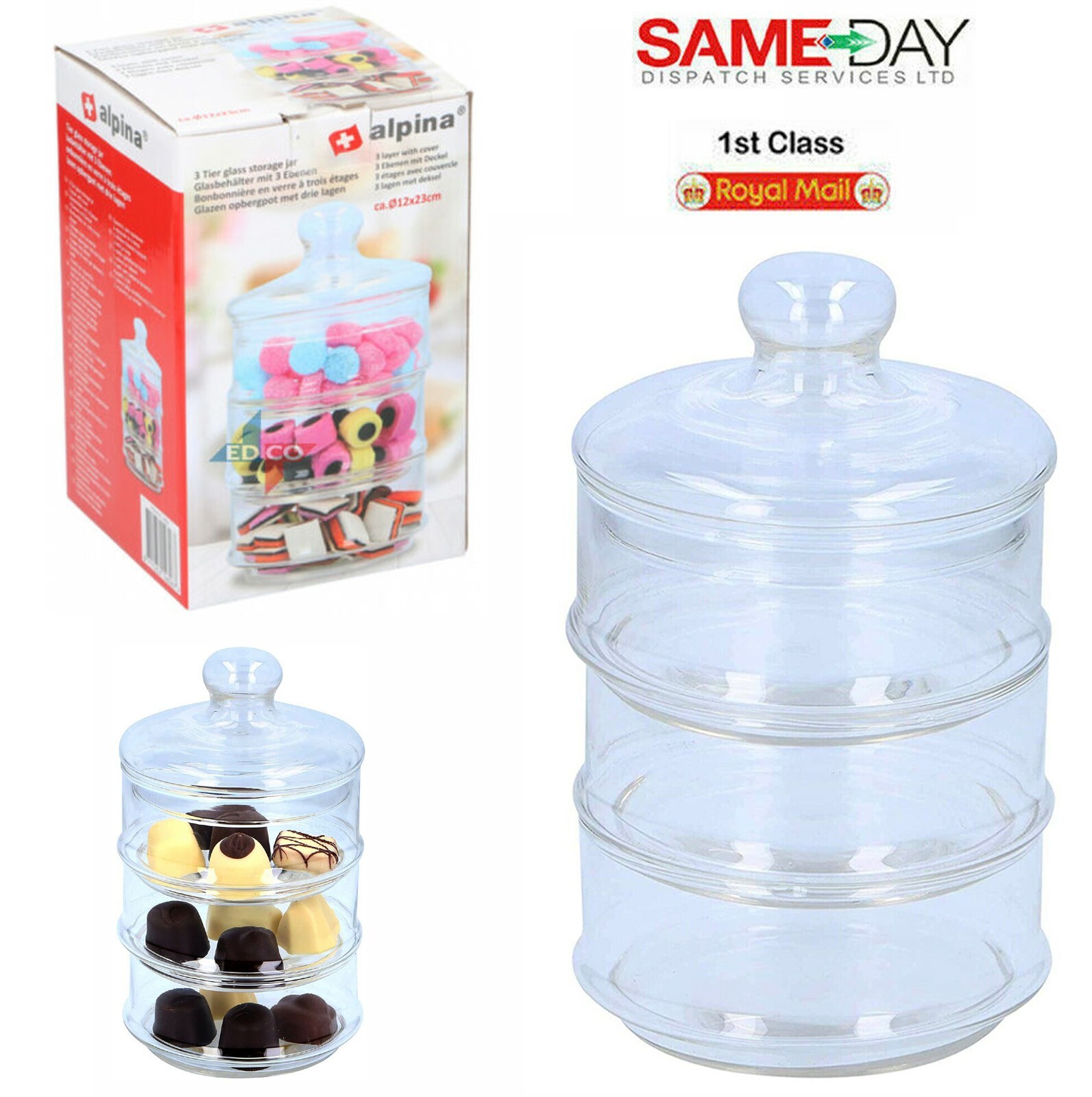 Stackable Glass Jars 3-Tier Glass Storage Jars Sweets Candy Biscuits Cookies 