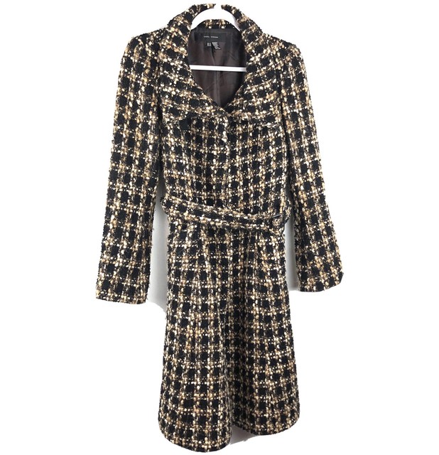 Zara Boucle Tweed Women's M Trench Coat Jacket Lined Black Tan Wool Blend AU5 | eBay