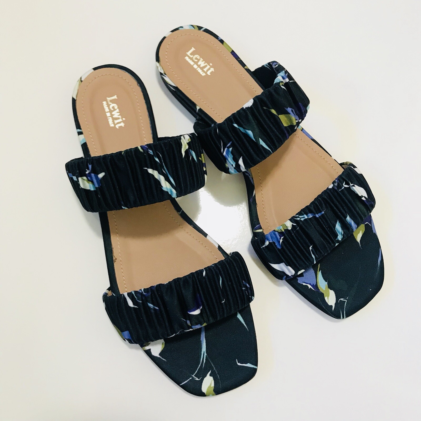 APL LEWIT Elena sandali slide increspati punta quadrata floreale 36 6 nuovi 175€