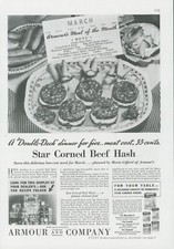 1936 Stars Corned Beef Hash Armour Menu Serving Dish Low Cost Vtg Print Ad GH1