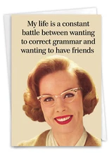 1 Funny Birthday Greeting Card with Envelope Bday Correcting Grammar -NobleWorks