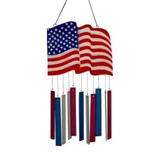 Waving American Flag Tumbled Glass Wind Chime