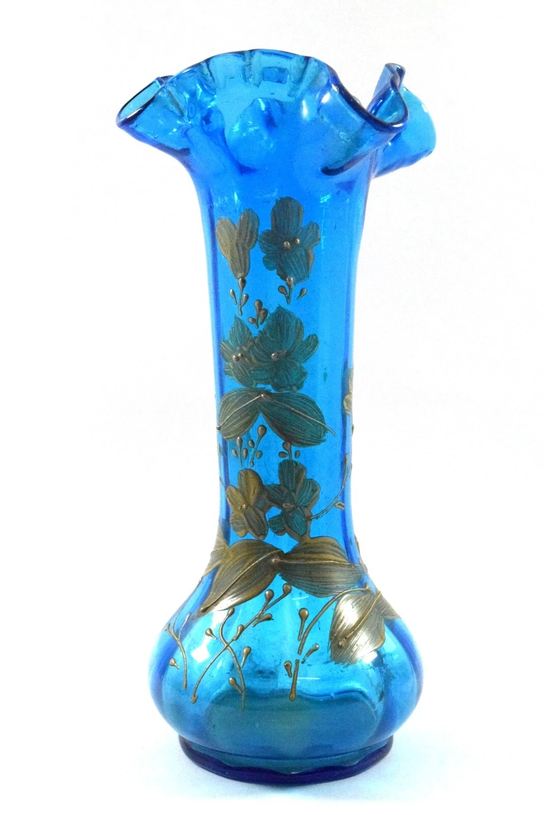 Antique Rare Beau Pot/Vase À Fleurs Peint À La Main Bleu. G16-273