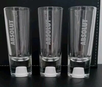 Absolut Vodka Shot Glasses x 3 White Heavy Bottom Logo - Image 1 of 4