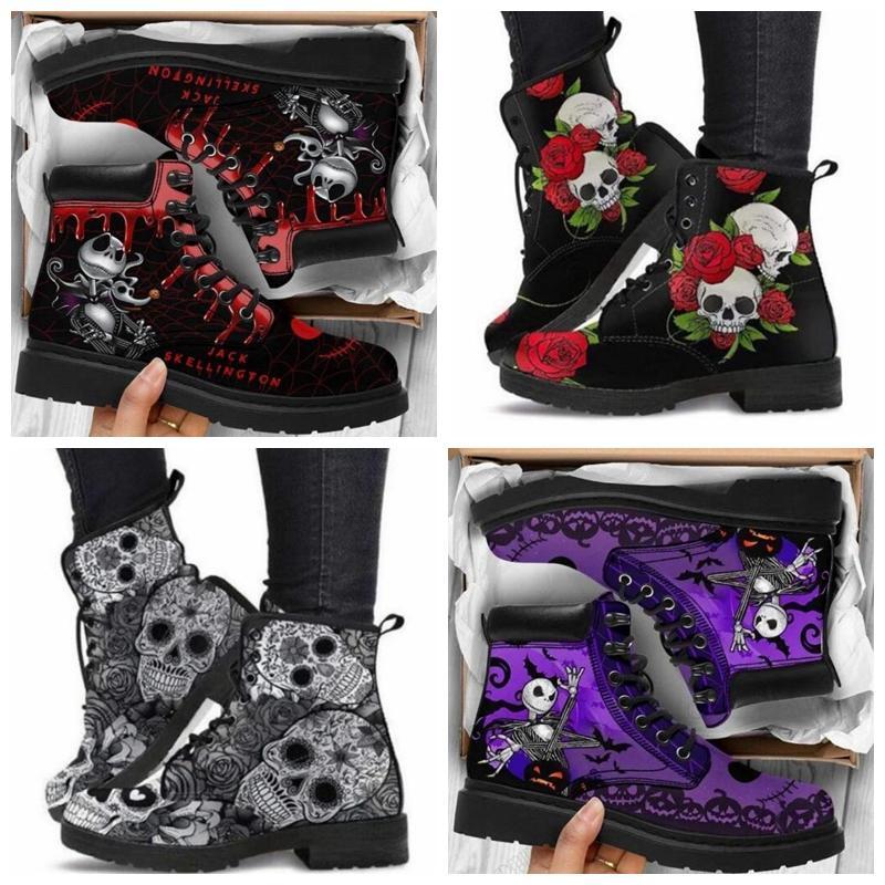 Womens Halloween Jack Skellington Ladies Rose Skull Boots Ankle Warm
