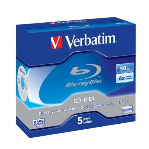 Verbatim - Scatola 5 DVD Blu Ray BD-R SL - Jewel Case - Bianco/Blu - 43748 - 50G - Foto 1 di 1