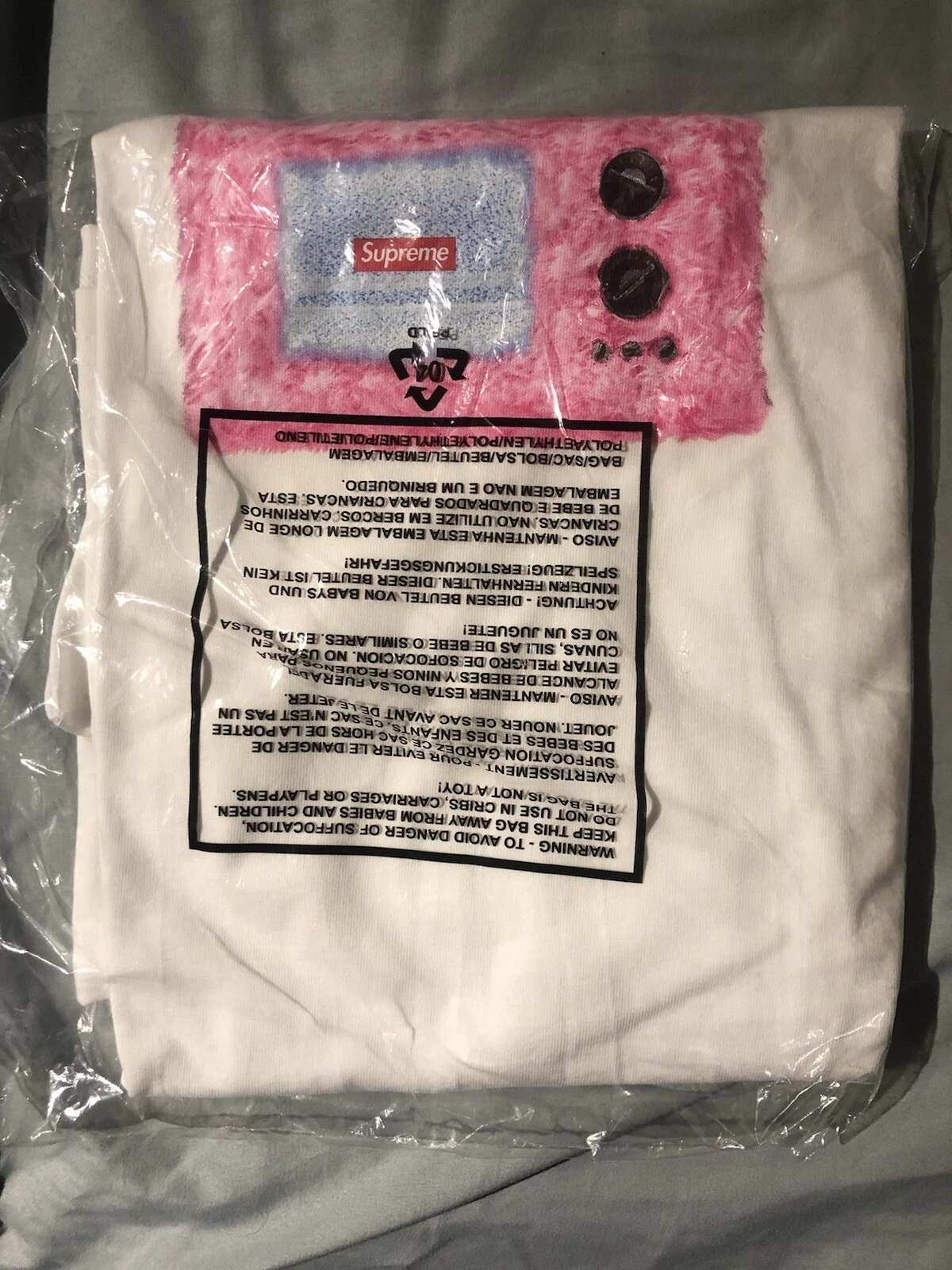 T shirt à manches courtes graphique Supreme TV blanc rose SS18 taille Large