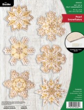 Bucilla Ornaments Felt Applique Kit Set Of 6 Pearl Snowflakes 4.25"X4" 89682E