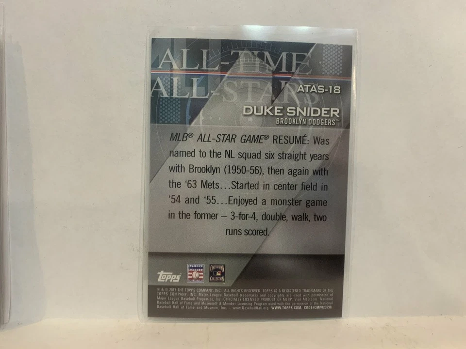 ATAS-18 Duke Snider Brooklyn Dodgers 2017 Topps Series 2 Baseball Card MZ4 - Image 2 of 2