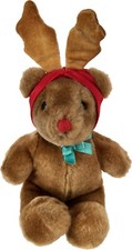 Vintage Dakin 1985 Christmas Bear 6  Plush Brown Reindeer Antlers Hat