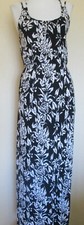 LOFT Black Floral Rayon Knit Maxi Dress Double Strap Wrap Front XS NICE