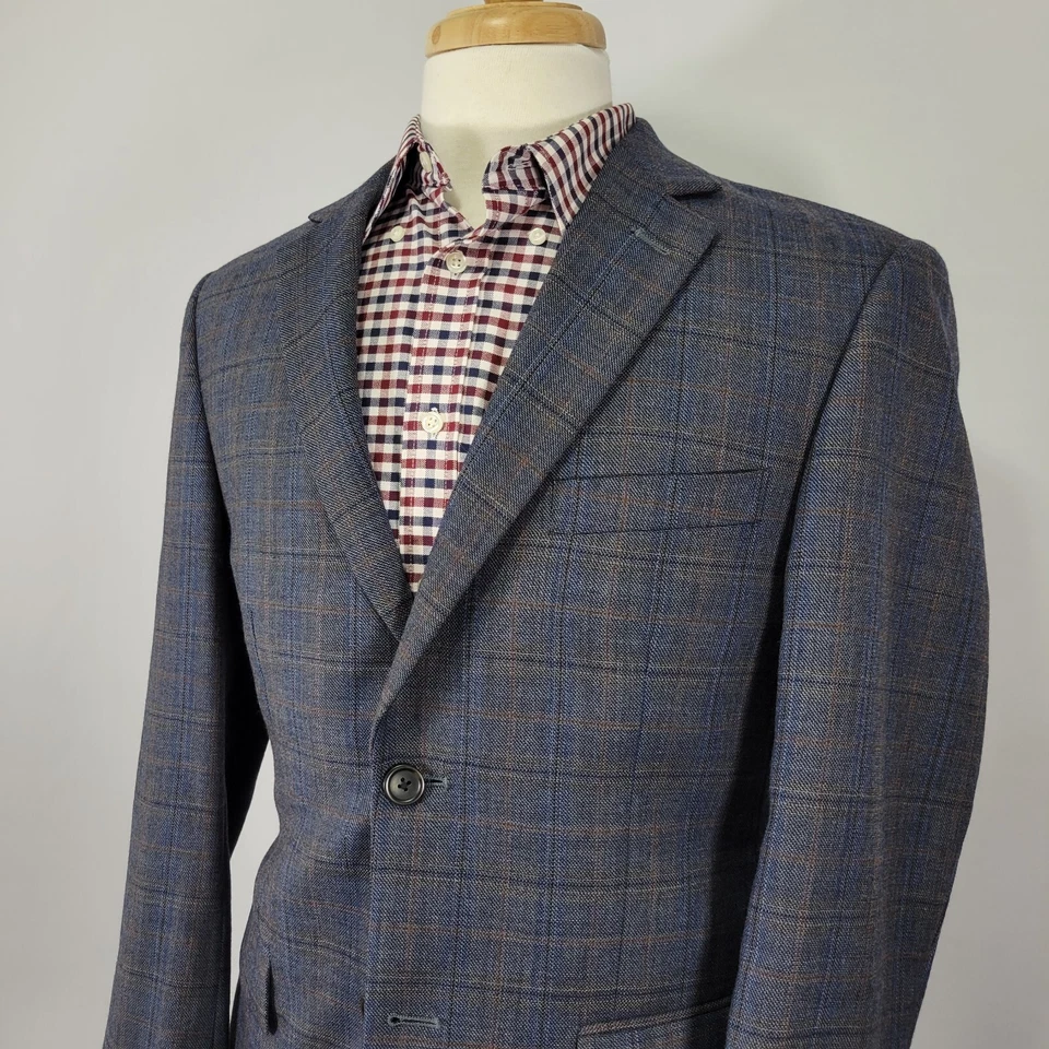 Abrigo Blazer Deportivo Pronto Uomo Platino Para Hombre Dos Botones Azul Marino Marrón Lana a Cuadros 38S Foto 4 de 4
