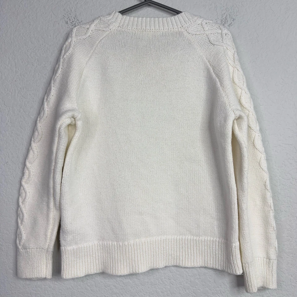 Suéter Crewcuts Niñas M 8-9 Blanco Tejido con Cable Boho Preppy Atemporal Académico Foto 2 de 4
