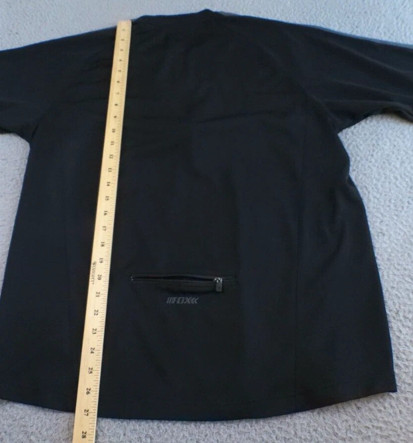 Camisa Fox Para Hombre Grande Negra Manga Corta Cuello Redondo 1/4 Cremallera Logo Bolsillo Trasero Foto 3 de 4