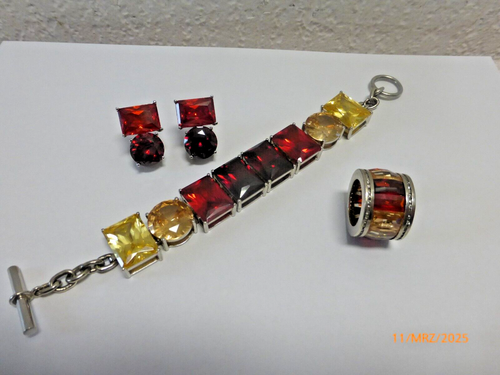 M&M 925er Silber - 0pulentes Schmuck-Set Armband, Ohrstecker, Ring - Statement