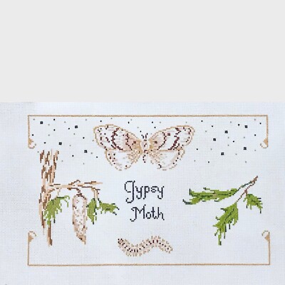 Plum Stitchery hand painted needlepoint canvas Gypsy Moth change nature