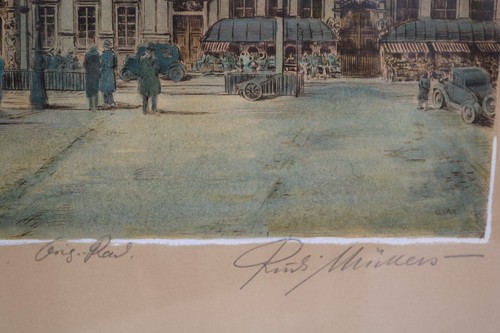 Rudi Müllers (1895 - 1972) -Mannheim, Markt mit altem Rath., Radierung, Original - Bild 2 von 9
