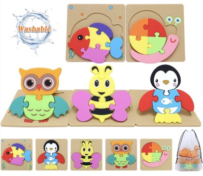 Non-Wooden Animal Puzzle Toys For Kids-Washable-No Fade-Early Education-5 Pack