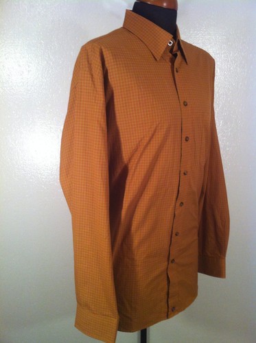 Mens HENRY JACOBSON XL Orange Plaid Long Sleeve Button Front Shirt VGUC - Picture 4 of 7