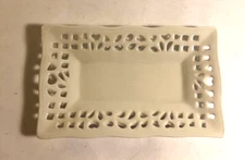 White ceramic, lattice edge, rectangle trinket dish. 5.5"