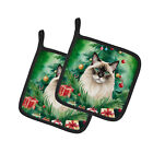 Balinese Cat By the Christmas Tree Pair of Pot Holders Dac7196Pthd