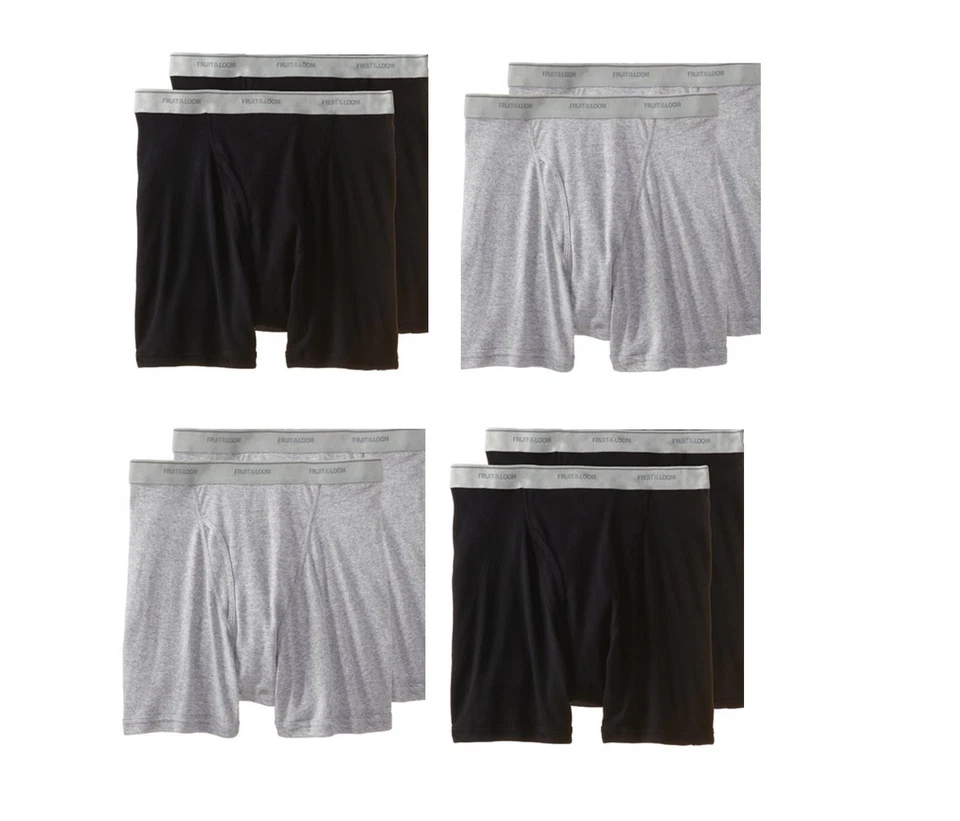 Paquete de 8 calzoncillos boxer negros/grises Fruit of the Loom para hombre sin etiquetas Foto 2 de 3